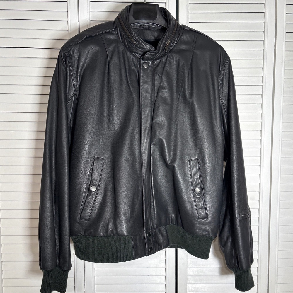 U2 Wear Me Out Mens Black Leather Bomber Jacket Faux Fur Lined Size 42 Vintage